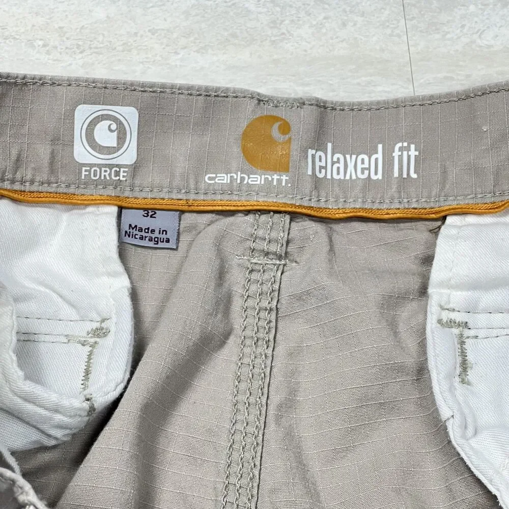 Carhartt Force Shorts Mens 32 Beige Ripstop Relaxed Fit Cargo Workwear